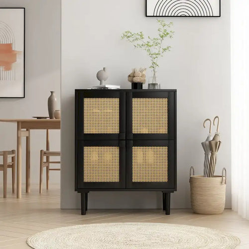 4-Doors Rattan Mesh Storage Cabinet