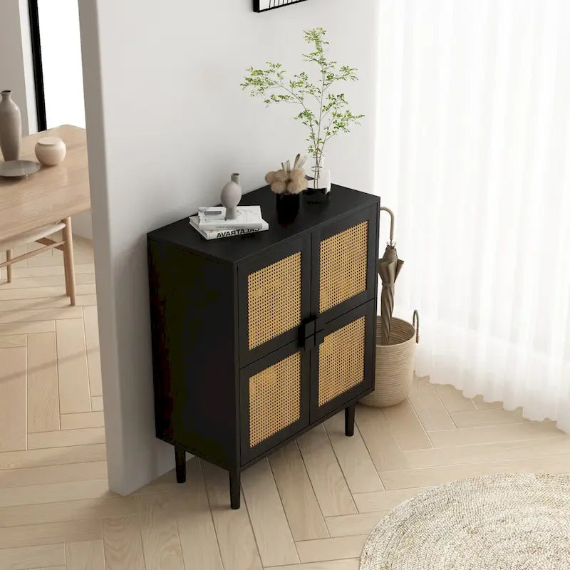 4-Doors Rattan Mesh Storage Cabinet