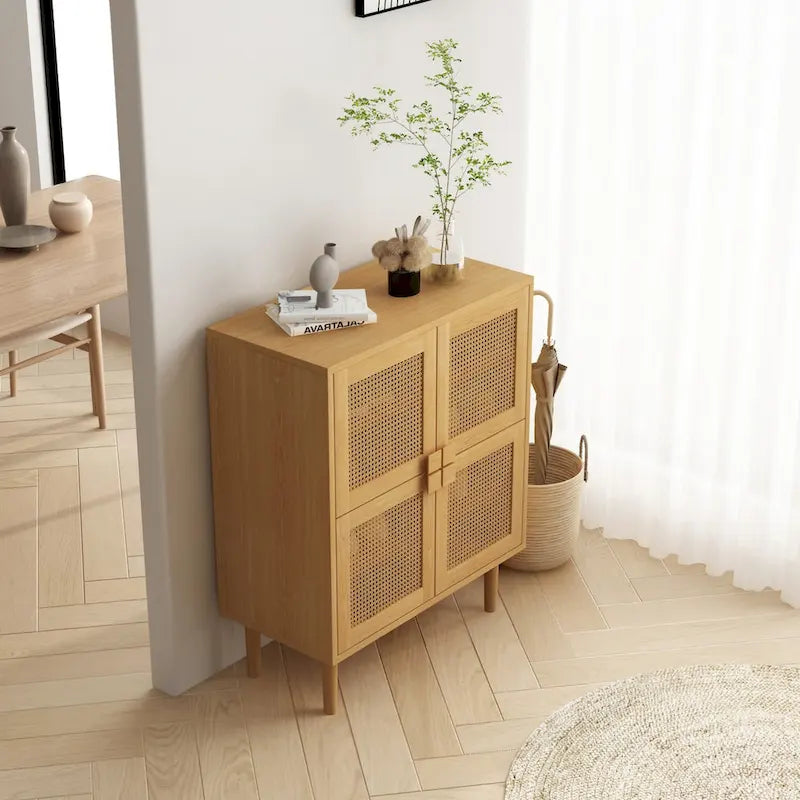 4-Doors Rattan Mesh Storage Cabinet