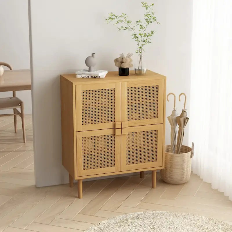 4-Doors Rattan Mesh Storage Cabinet