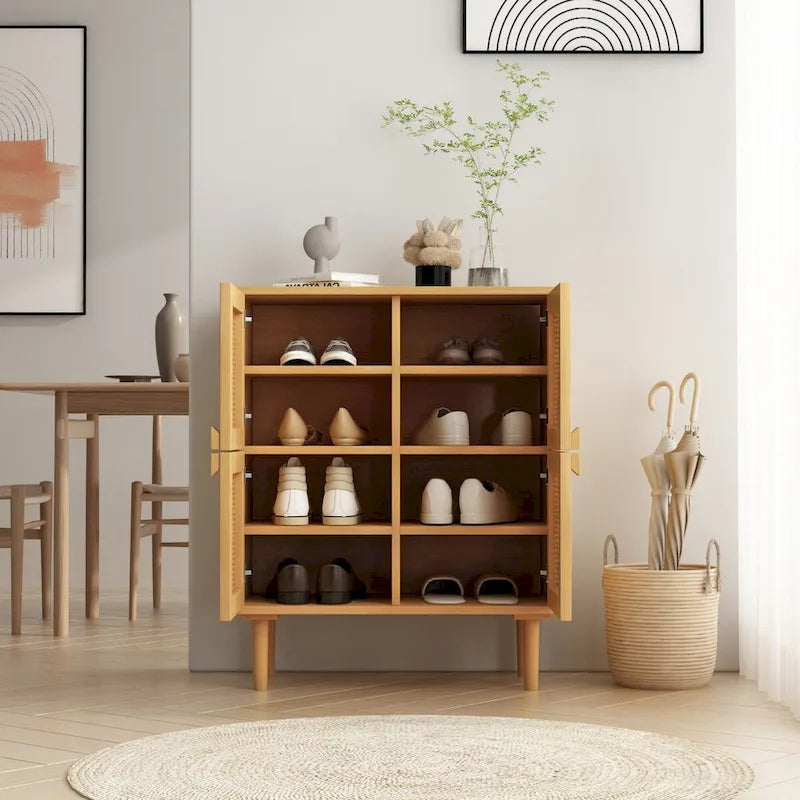 4-Doors Rattan Mesh Storage Cabinet