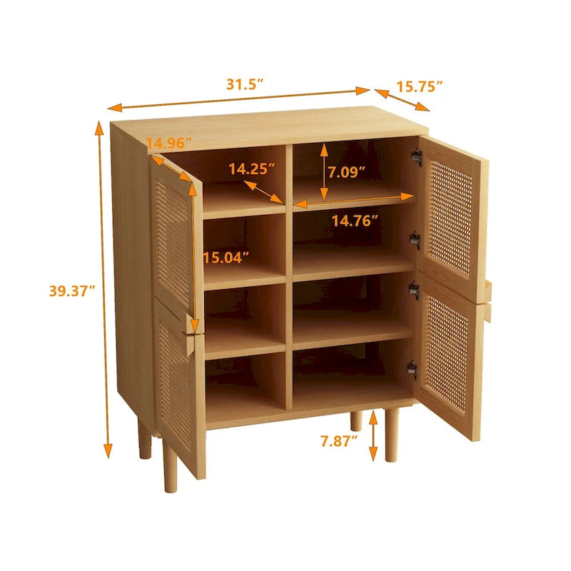 4-Doors Rattan Mesh Storage Cabinet