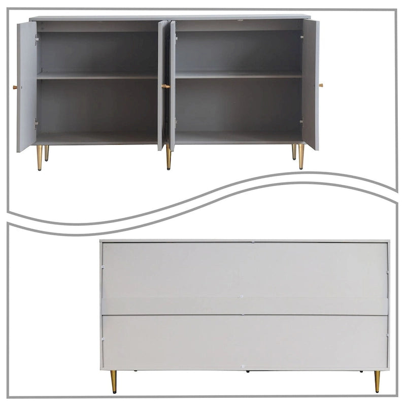 Modern Freestanding Wooden Storage Sideboard with a Center Suppprt Leg