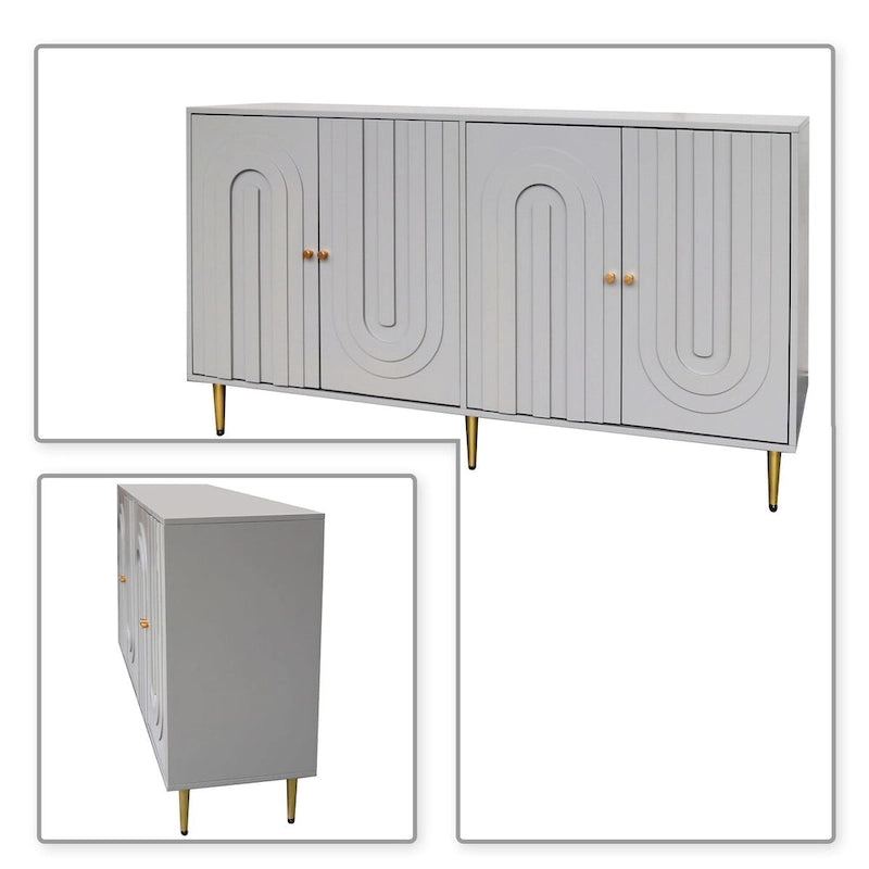 Modern Freestanding Wooden Storage Sideboard with a Center Suppprt Leg