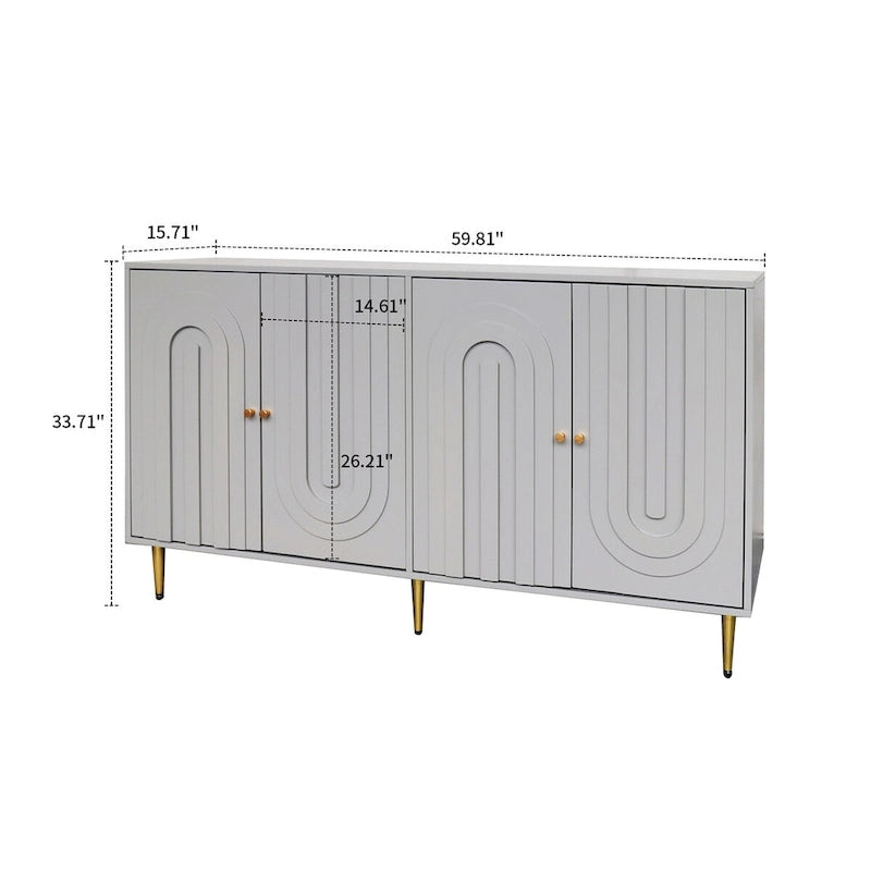 Modern Freestanding Wooden Storage Sideboard with a Center Suppprt Leg