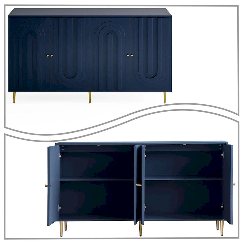 Modern Freestanding Wooden Storage Sideboard with a Center Suppprt Leg