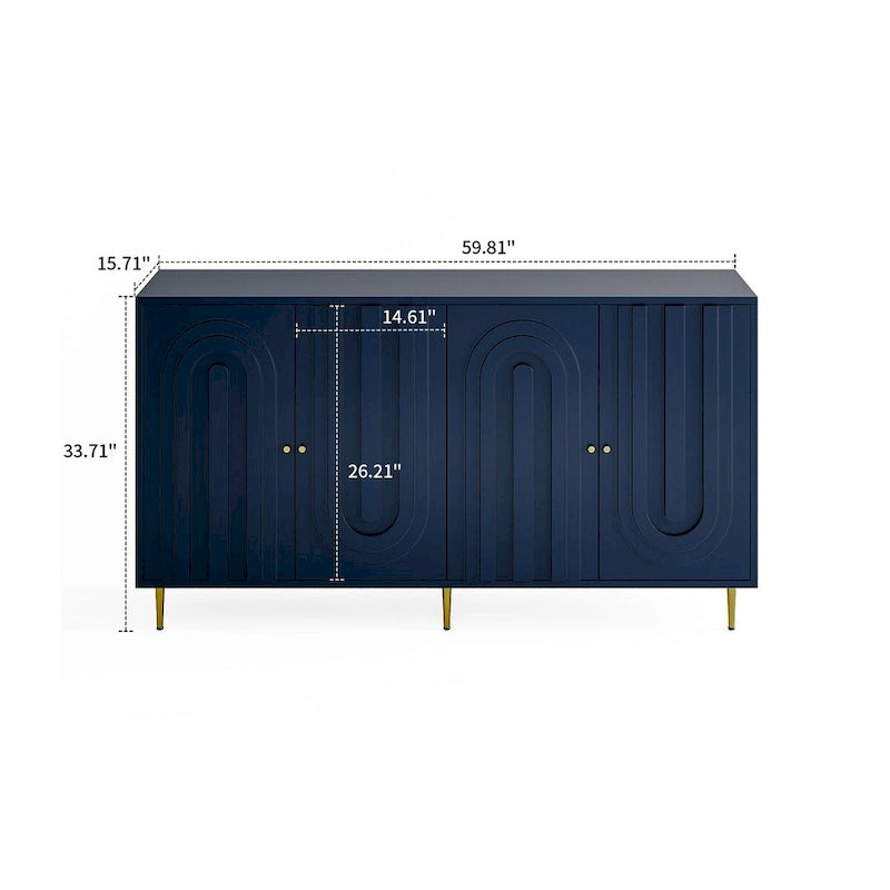 Modern Freestanding Wooden Storage Sideboard with a Center Suppprt Leg