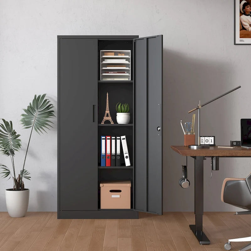 Tool Steel Locking Cabinet with Doors and 4 Shelves