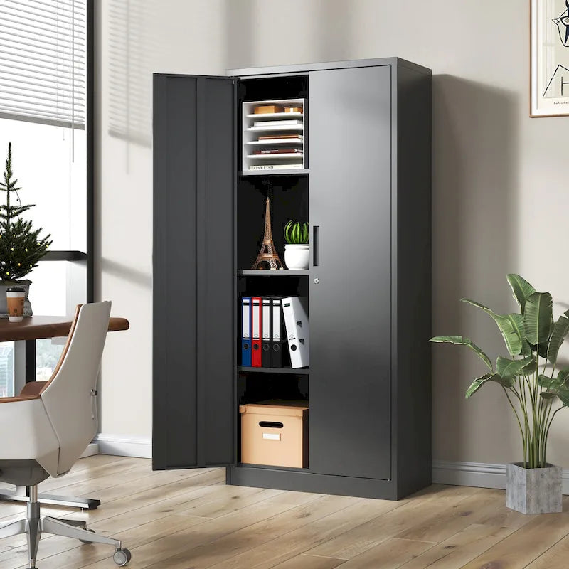 Tool Steel Locking Cabinet with Doors and 4 Shelves