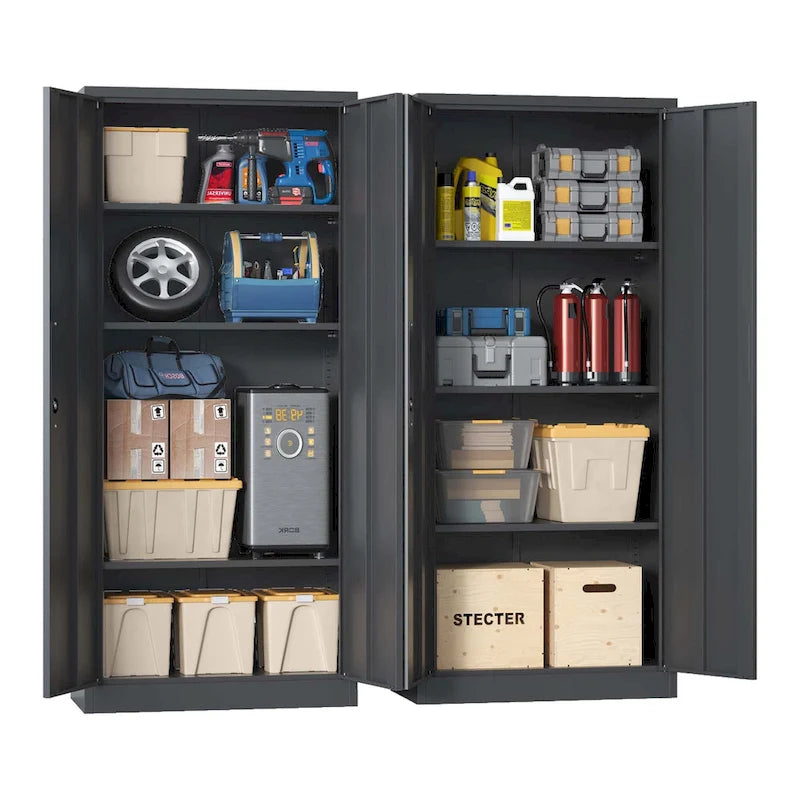 Tool Steel Locking Cabinet with Doors and 4 Shelves