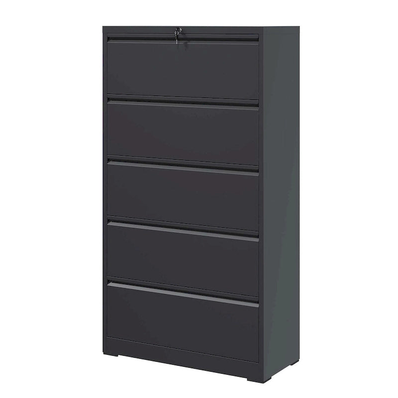 5 Drawer Metal Lateral File Cabinet,Black Filing Cabinet with Lock, Lockable File Cabinet for Home Office
