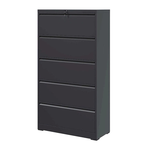 5 Drawer Metal Lateral File Cabinet,Black Filing Cabinet with Lock, Lockable File Cabinet for Home Office