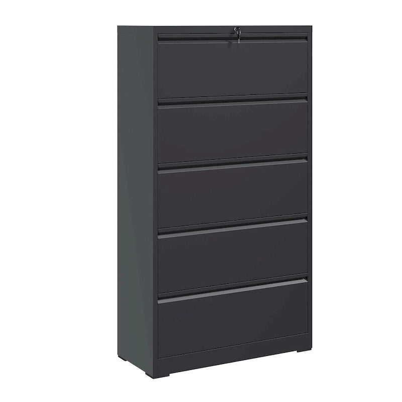 5 Drawer Metal Lateral File Cabinet,Black Filing Cabinet with Lock, Lockable File Cabinet for Home Office