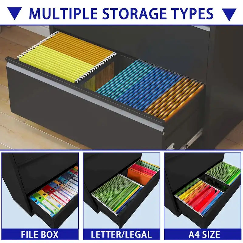 5 Drawer Metal Lateral File Cabinet,Black Filing Cabinet with Lock, Lockable File Cabinet for Home Office