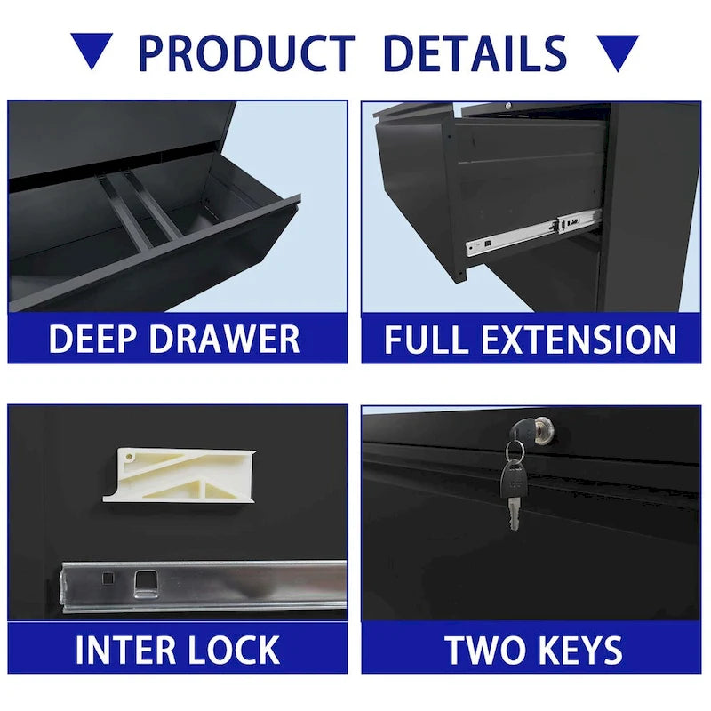 5 Drawer Metal Lateral File Cabinet,Black Filing Cabinet with Lock, Lockable File Cabinet for Home Office