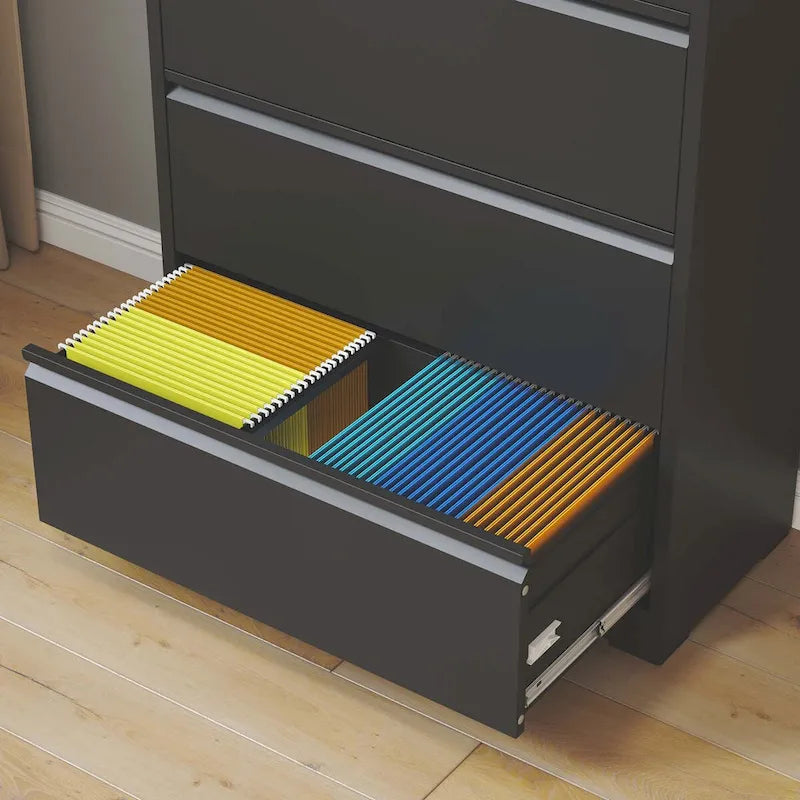 5 Drawer Metal Lateral File Cabinet,Black Filing Cabinet with Lock, Lockable File Cabinet for Home Office