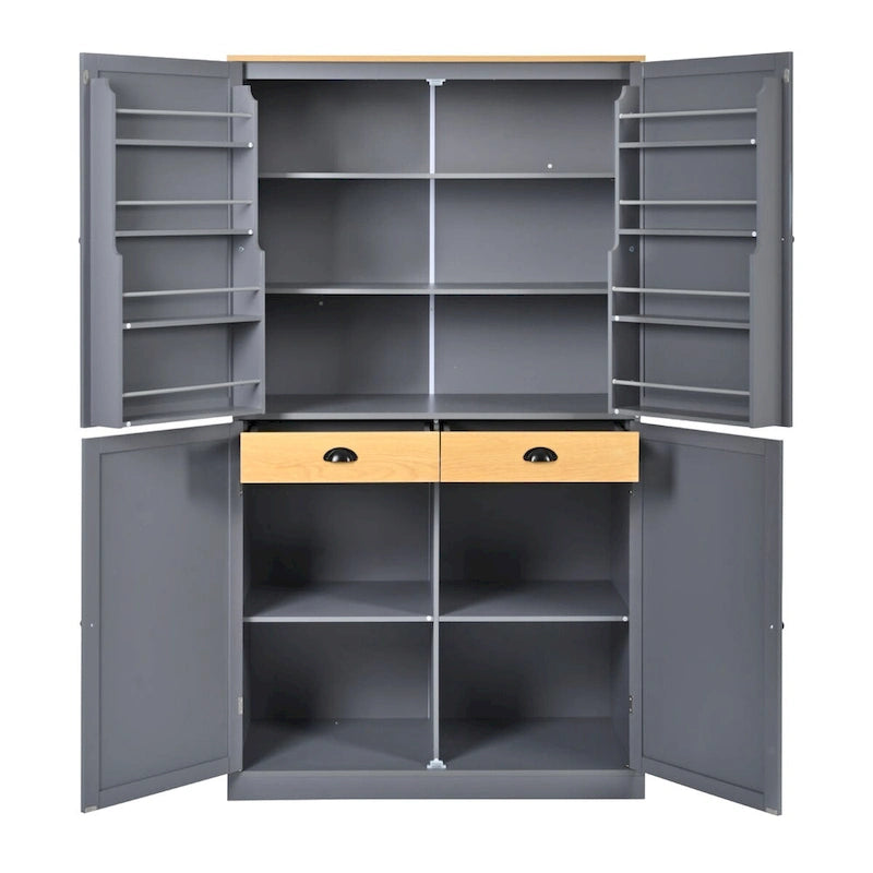 40.2x20x71.3inch High Freestanding Kitchen Pantry Cupboard Storage Cabinet with 2 Drawers,2 Adjustable Shelves,8 Door Shelves