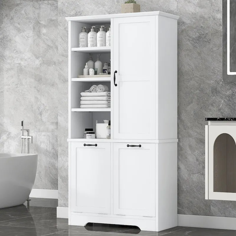 Bathroom Storage Cabinet with Drawers, Tilt-Out Laundry Hamper, Multiple Storage Space, Open Shelve, Adjustable Shelf