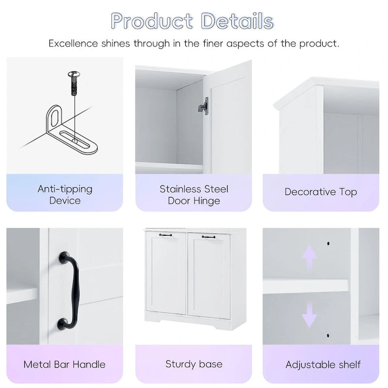 Bathroom Storage Cabinet with Drawers, Tilt-Out Laundry Hamper, Multiple Storage Space, Open Shelve, Adjustable Shelf