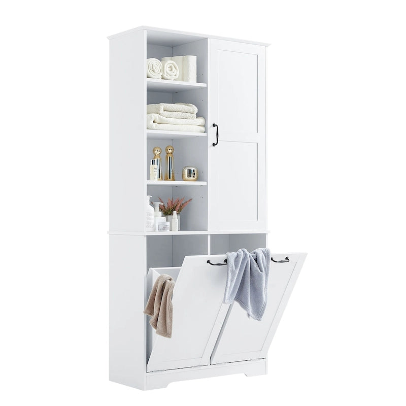 Bathroom Storage Cabinet with Drawers, Tilt-Out Laundry Hamper, Multiple Storage Space, Open Shelve, Adjustable Shelf