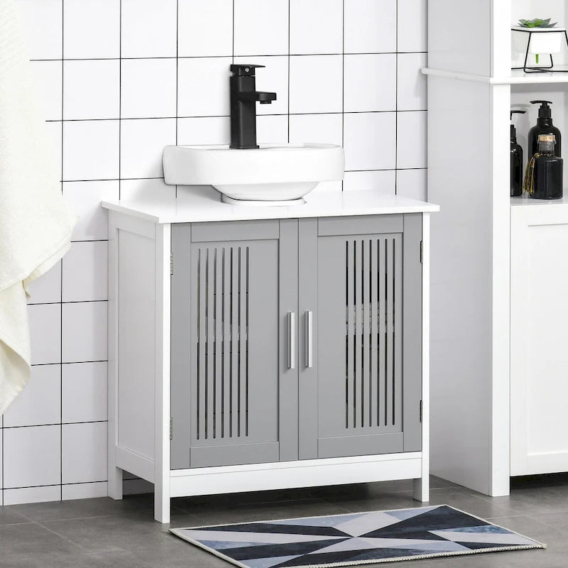 Under Sink Cabinet with 2 Doors, Pedestal Under Sink Bathroom Cupboard, Bathroom Vanity Cabinet with Adjustable Shelves