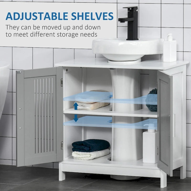Under Sink Cabinet with 2 Doors, Pedestal Under Sink Bathroom Cupboard, Bathroom Vanity Cabinet with Adjustable Shelves