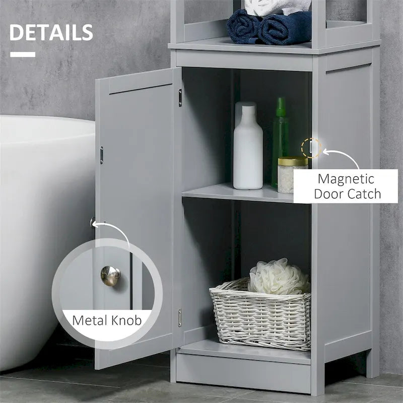 Freestanding Tall Bathroom Storage Cabinet with Open Shelf and Door