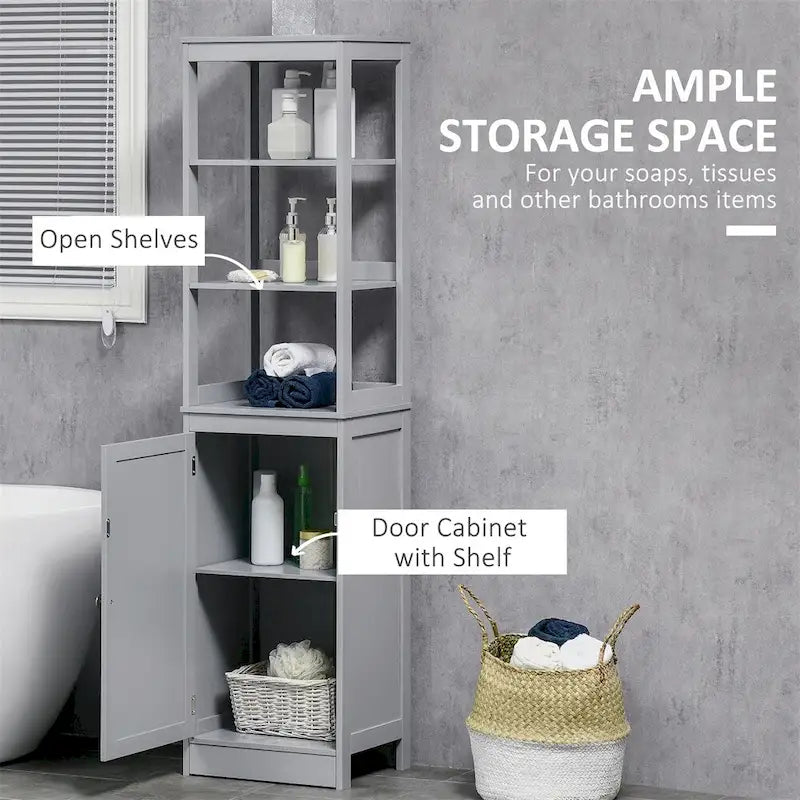 Freestanding Tall Bathroom Storage Cabinet with Open Shelf and Door