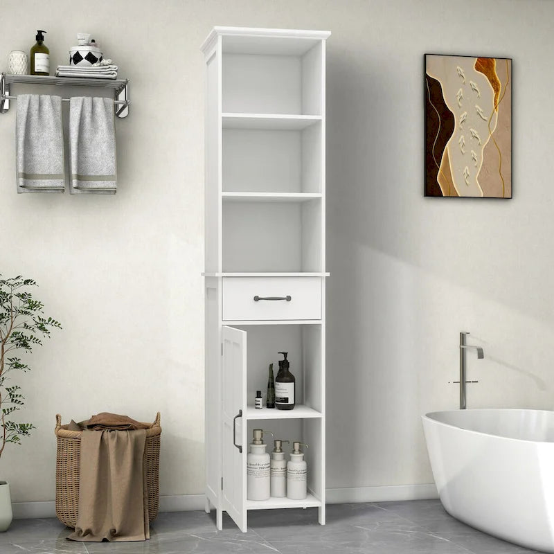 65H Wooden Bathroom Storage Cabinet with Single Door and Shelves