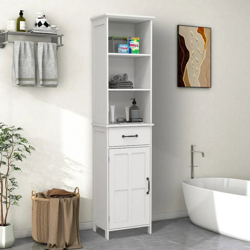 65H Wooden Bathroom Storage Cabinet with Single Door and Shelves