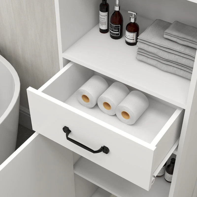 65H Wooden Bathroom Storage Cabinet with Single Door and Shelves