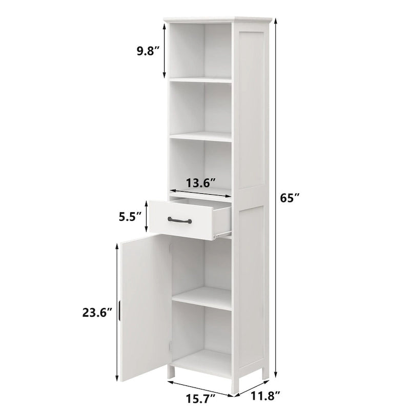 65H Wooden Bathroom Storage Cabinet with Single Door and Shelves