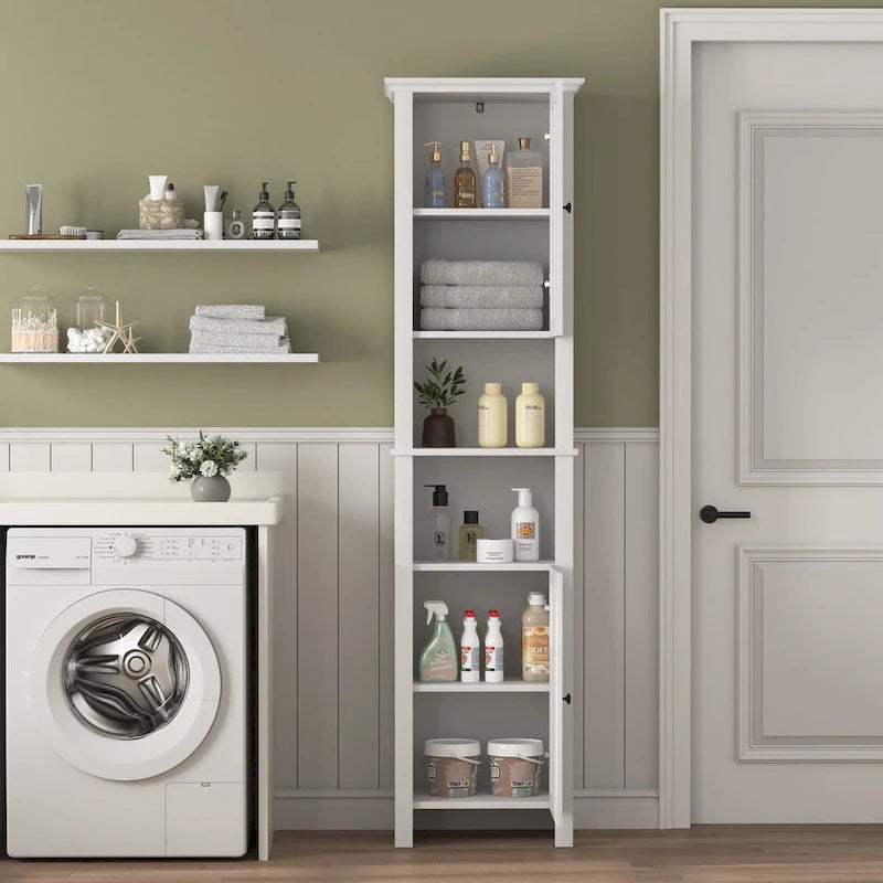 Bathroom Floor Wooden Storage Cabinet with 2 Doors & Shelves