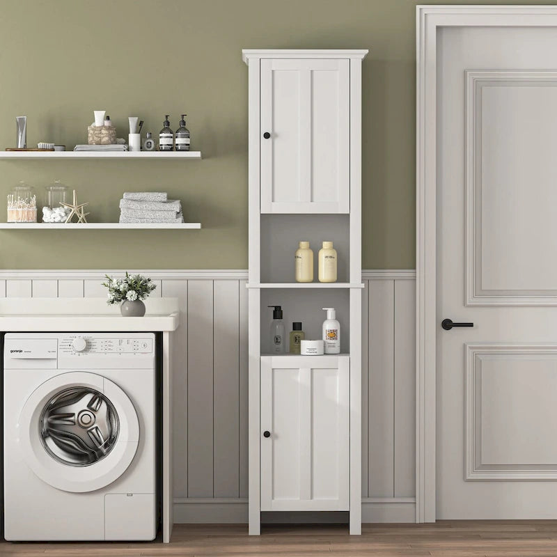 Bathroom Floor Wooden Storage Cabinet with 2 Doors & Shelves