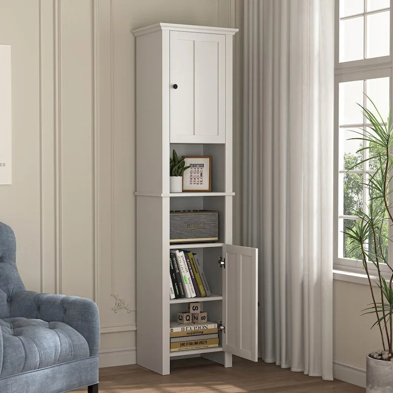 Bathroom Floor Wooden Storage Cabinet with 2 Doors & Shelves