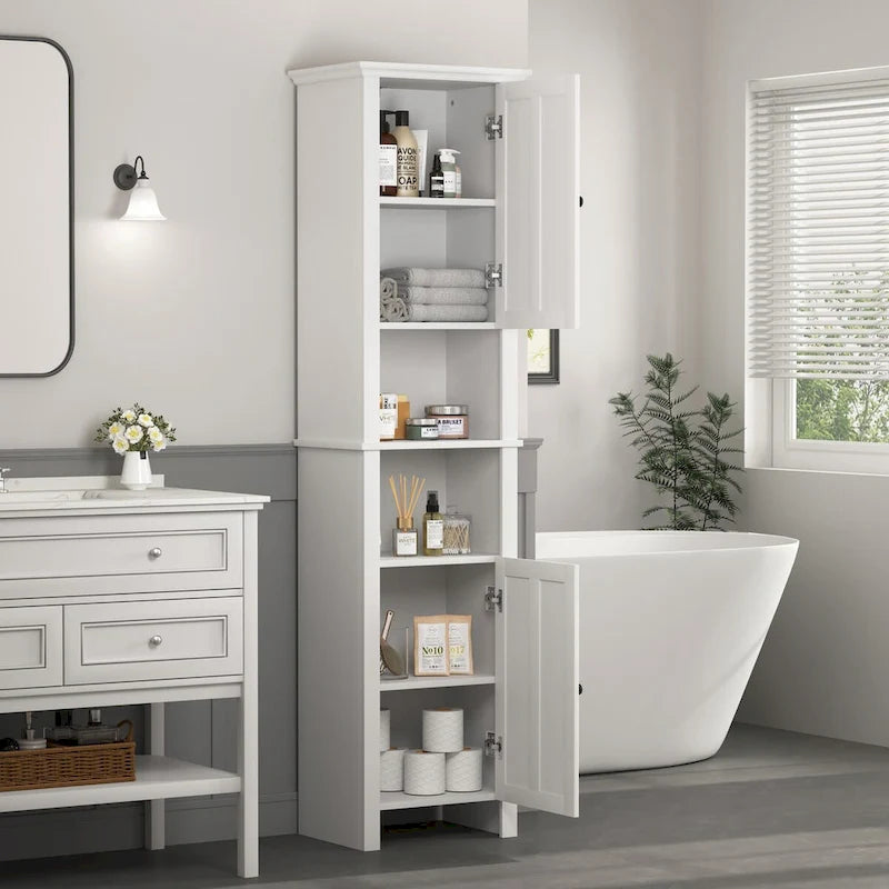 Bathroom Floor Wooden Storage Cabinet with 2 Doors & Shelves