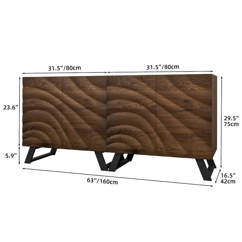 2/4 Door Wood Storage Cabinet Sideboard Buffet TV Stand with Adjustable Shelves