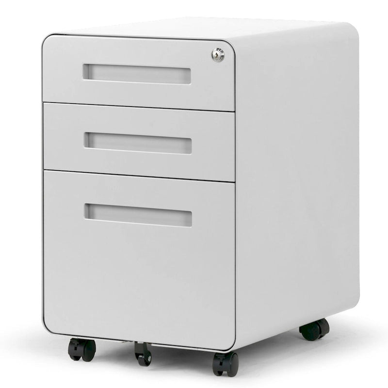 Aviya White 3-Drawer File Cabinet with lock and Wheels