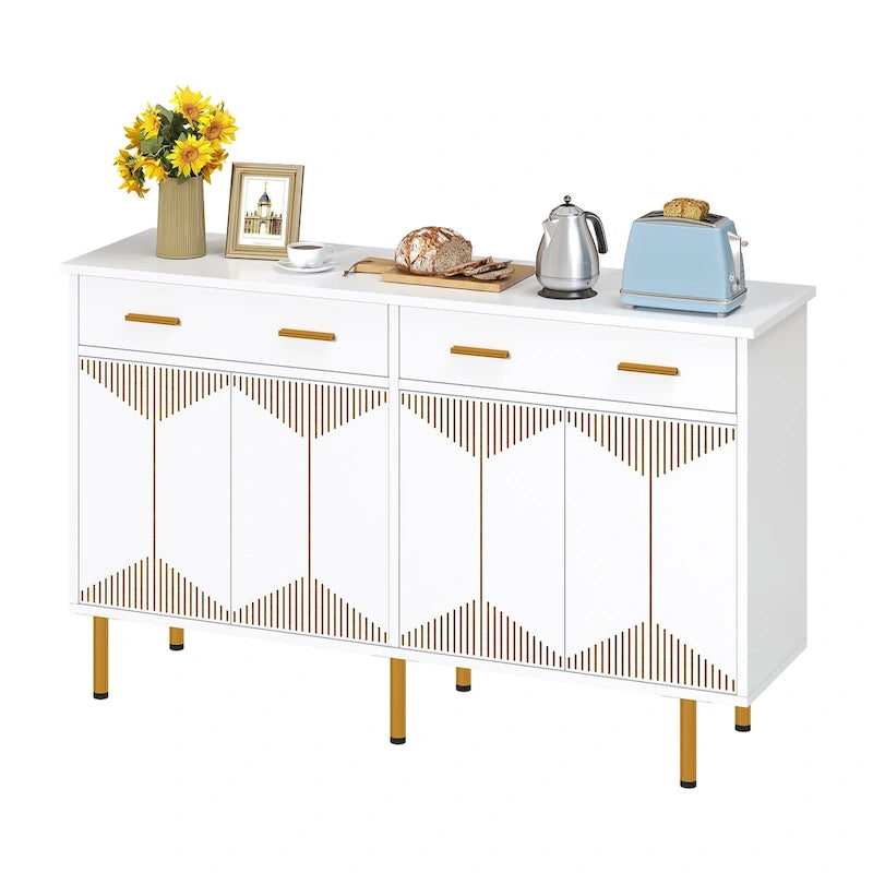 55 Sideboard Buffet Cabinets with 2 Large Drawer Kitchen Storage Cabinets, Wood Coffee Bar Tables