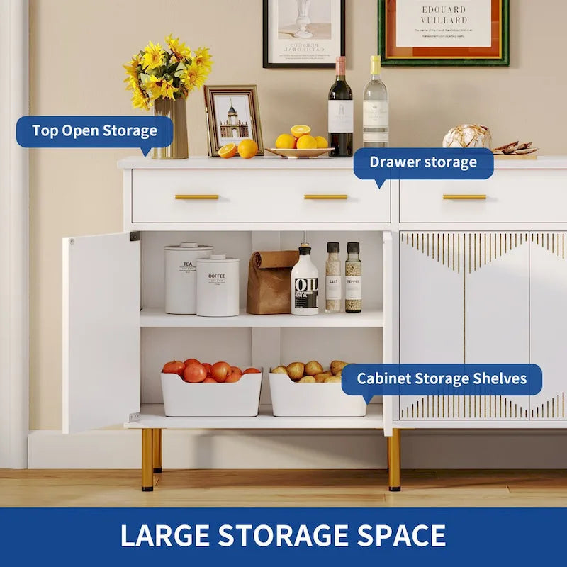 55 Sideboard Buffet Cabinets with 2 Large Drawer Kitchen Storage Cabinets, Wood Coffee Bar Tables