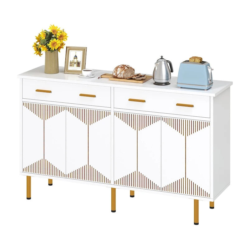 55 Sideboard Buffet Cabinets with 2 Large Drawer Kitchen Storage Cabinets, Wood Coffee Bar Tables